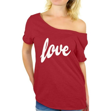 Awkward Styles Love Off The Shoulder T Shirt Love Shirt Valentines Day Gift for Her Love Off the Shoulder Top Women's Love T Shirt Love Gift for Girlfriend Valentines Day T Shirt Gift for