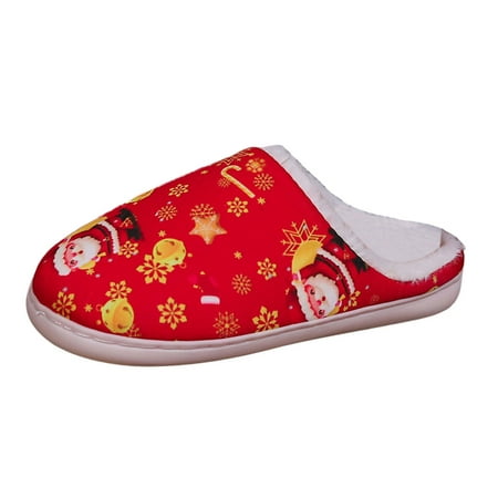 

OJSFQUFP Womens Fuzzy Slippers Ladies Fashion Winter Plush And Warm Christmas Printed Fabric Flat Bottomed Cotton Slippers Slippers for Women Cute Red 39