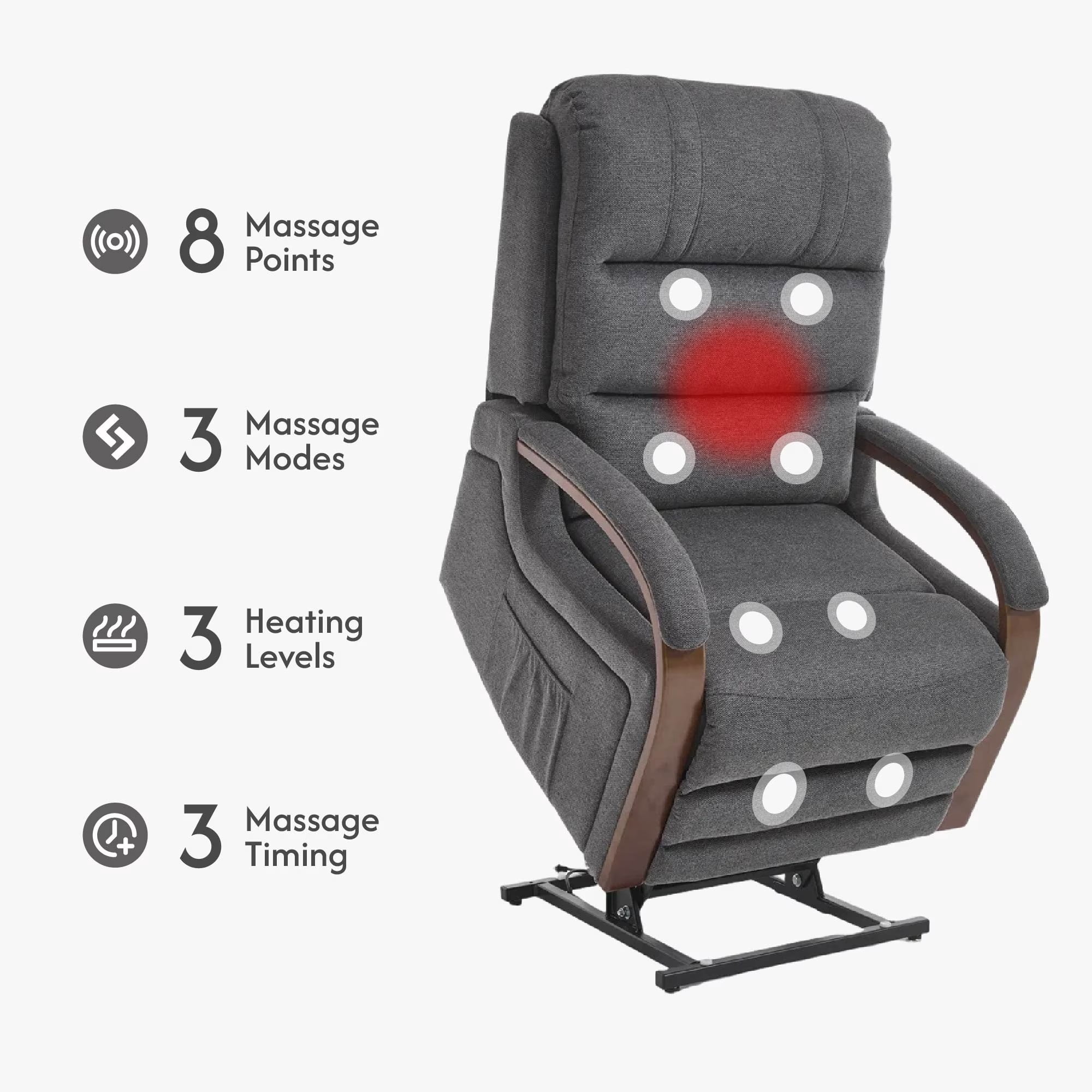 Avobird Power Lift Recliner Chair with Massage & Heat, Egyptian Suede Massage Chair, Side Pockets/Dual Motor Electric/Elderly-friendly, Charcoal Gray