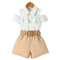 thumbnail image 5 of ITSAME Girls Outfits 3-Piece, with Belt Lapel Ruffled Tops and Shorts Summer Fashion Casual Clothes Set Khaki Size 3-4, 5 of 7
