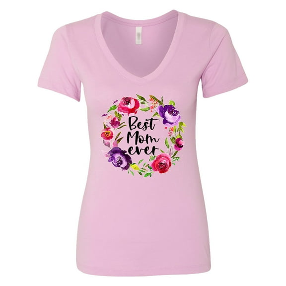 Inktastic Mother's Day Best Mom Ever with Floral Wreath Women's V-Neck T-Shirt