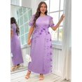 thumbnail image 4 of Purple Plus Size Womens Elegant Floral Embellished Twist Front Dress With Sheer Short Sleeves And Round Neck, 4 of 8
