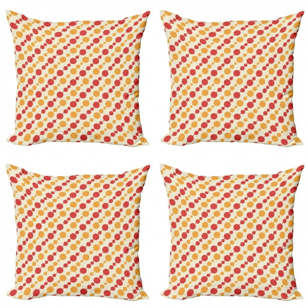 Retro Throw Pillow Cushion Case Pack Of 4 Diagonal Chain Pattern With Big And Small Dots