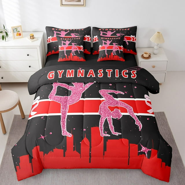 YST Ensemble de Couette de Gymnastique, 7 Pcs, Ensemble de Literie Rouge et Noir, Grand