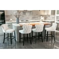 thumbnail image 4 of 27" Padded Bar Stools, Tufted Velvet Upholstered Wing-Back Barstools with Nailhead Trim, Footrest and Solid Wood Legs, Comfy Button Tufted Counter Height Chairs Kitchen Chairs (Beige,Set of 8), 4 of 9
