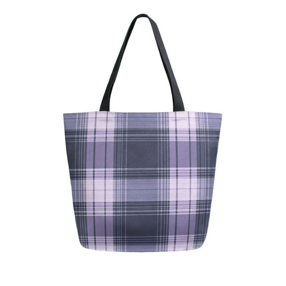 Durable Canvas Tote Bag with Zip Pocket Bags for Woman Shoulder Versatile Carryall for Everyday Use Light Purple Tartan