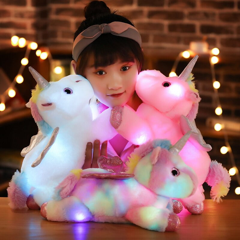 Licorne Lumineuse Coloree avec Lumiere LED Coussin en Peluche Jouet pour Enfants Cadeau d Anniversaire Navidad pour Fille