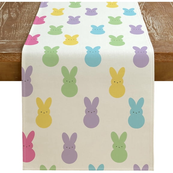 Easter Table Runner 13 x 72 Inch, Colorful Bunny Decorative Farmhouse Rustic Holiday Spring Table Decoration for Kitchen Dinning, Indoor Outdoor Dinner Party Décor