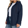 thumbnail image 6 of FRSASU Cotton Linen Hoodies for Women Button Down Sun Protection Casual Plus Size Long Sleeve Summer Vacathion Beach Tops Navy, 6 of 7