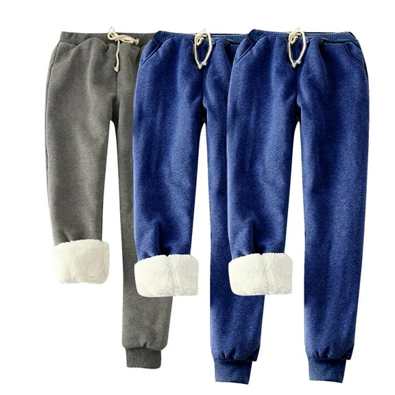 3PC Womens Sweatpants Winter Warm Up Wide Leg Solid Color Drawstring Elastic Waist Casual Loose Athletic Yoga Pants with Pockets,Blue 1,2XL