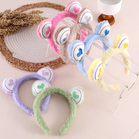 SmartBy Hair Hoop Toothed Anti-Slip Plush Headband with Bear Ears Decor Fluffy Elastic Face Washing Makeup Hairband