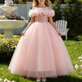 thumbnail image 2 of FRSASU Girls Flower Princess Dress Pageant Lace Embroidery Floral Tulle Dress Sleeveless Wedding Party Prom Evening Maxi Dress Pink, 2 of 8