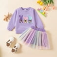 thumbnail image 2 of Huowey Easter Girls Outfits Tracksuit Long Sleeve Relaxed Crewneck Bunny Embroidered Pullover Sweatsuit Top Rainbow Skirt Two Piece Stes Holiday Party Spring Summer Dailywear,Purple,6-12 Months, 2 of 5