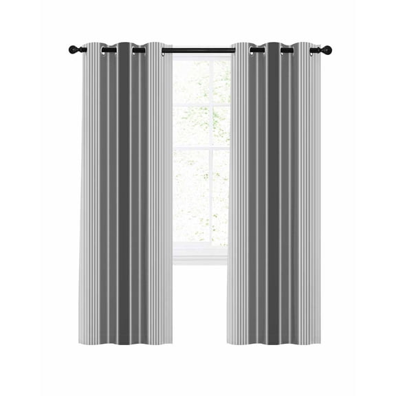 Gray Vertical Stripes Blackout Curtains, Light Blocking Print Window Curtains, Retro Simple Neutral Abstract Lines Thermal Insulated Window Drapes for Living Room 2 Panels, 104"W x 84"L