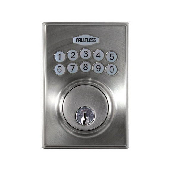 Faultless 5002082 Satin Nickel Metal Electronic Deadbolt with Single Cylinder Auto Lock Adjustable Delay