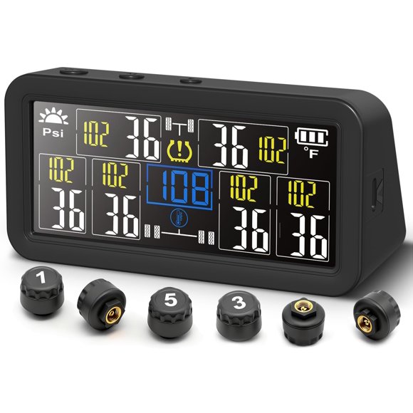 Sistema de monitoreo de presión de neumáticos TPMS de 6 ruedas con pantalla LCD de 4 pulgadas