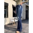 thumbnail image 4 of Women's Mid Rise Flare Jeans Distressed Ripped Stretch Dark Wash Bootcut for Casual Dark Blue, 4 of 7