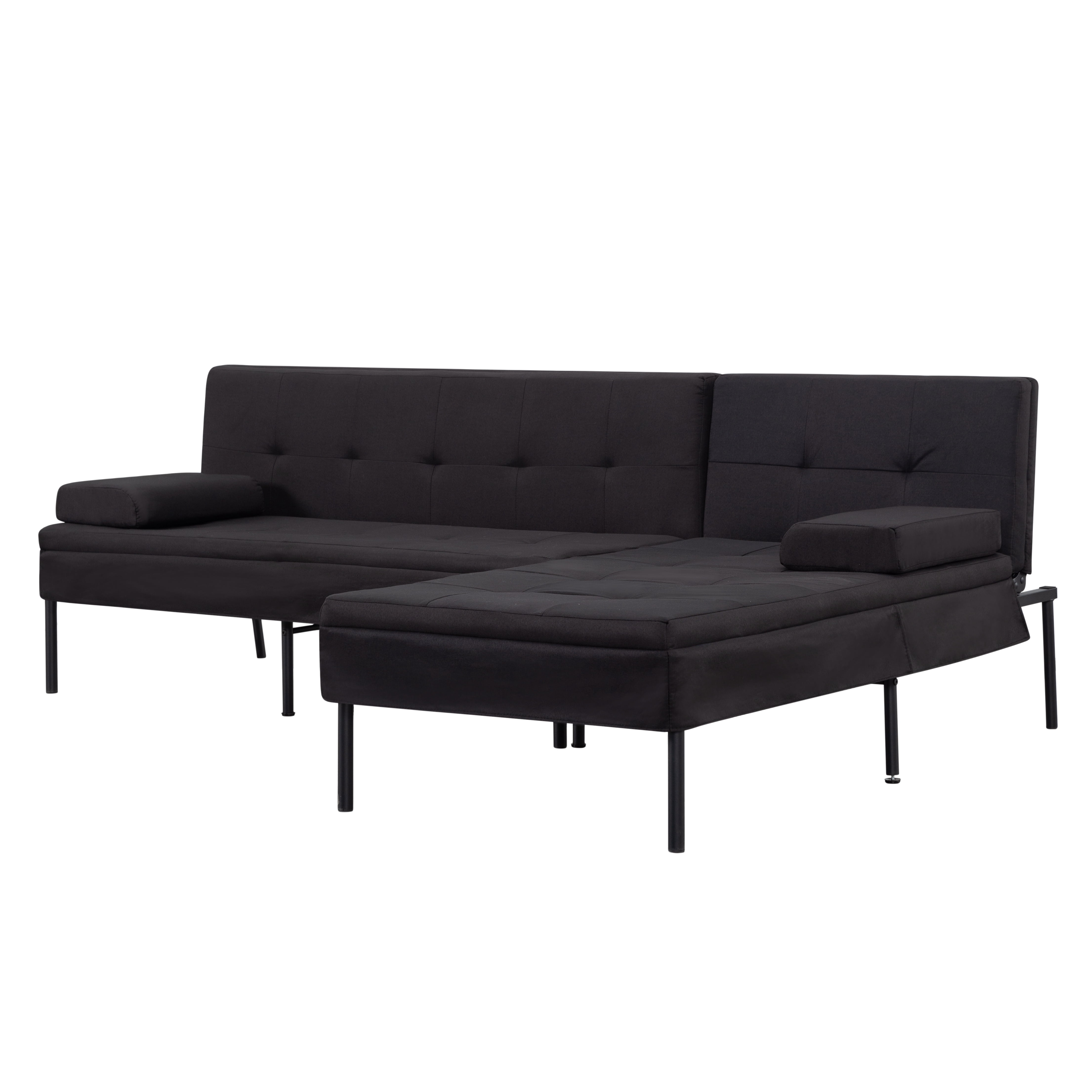 BSHTI 78.7" Polyester L-Shaped Convertible Sofa Bed with Reversible Chaise, 5-Position Backrest, Iron Frame for Living Room(Black)