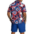 thumbnail image 4 of Youpwaven Men's 250th Anniversary Patriotic Outfit Set, Commemorative Short Sleeve Button Down Shirt & Mesh Shorts, 2-Piece USA Flag Celebratory Suit, 4 of 6