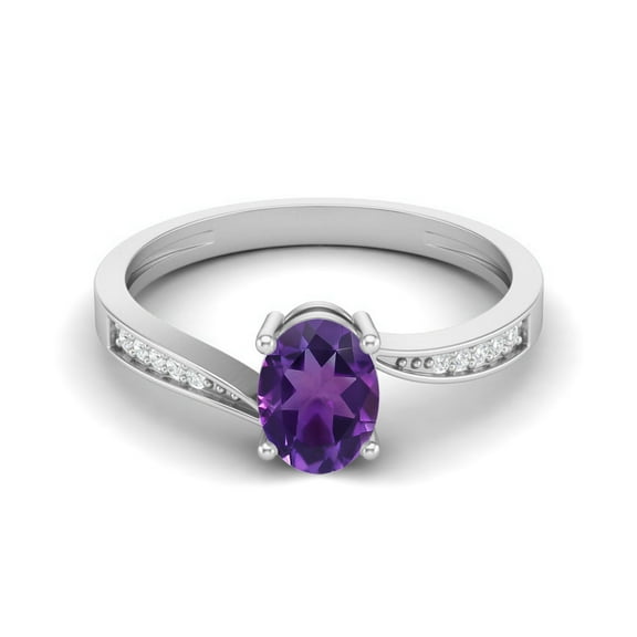 1.20 Cts Oval Amethyst 925 Sterling Silver Solitaire Accent Woman Halo Valentines Day Gifts Ring