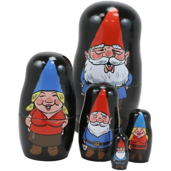 Ebros 5 Piece Set Gnomes w/ Family Nesting Dolls Matroyshka Wooden Figurine 4.5"