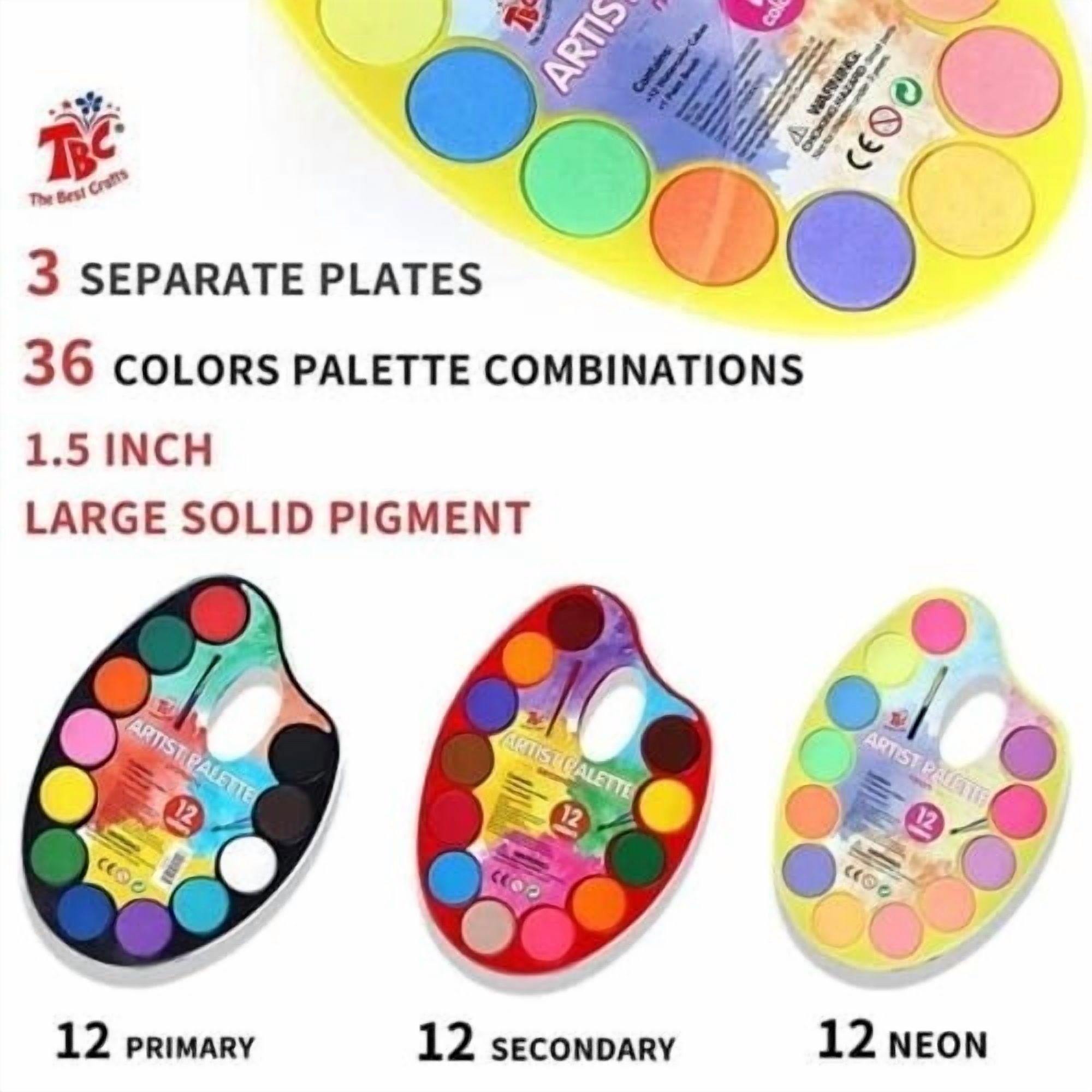 Paint Kit for Kids 36 Colors with Brush, Water Paint Set, 3 Individual Palette