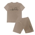 thumbnail image 3 of GZWYHT Lounge Sets for Women Comfy Sets for Women Clothing Women's Shorts Set Love Print Fashion EKG T Shirt And Shorts Suit Two Piece Sets for Women Two Piece Sets for Women Summer Khaki 3XL, 3 of 4