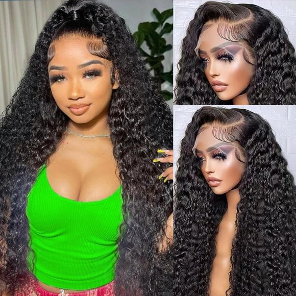Fivegren 13x6 Deep Wave Lace Front Wigs Human Hair Pre Plucked With Baby Hair 250 Density Curly Lace Front Wig Human Hair HD Lace Frontal Human Hair Wigs Deep Wave Wig 28 Inch N