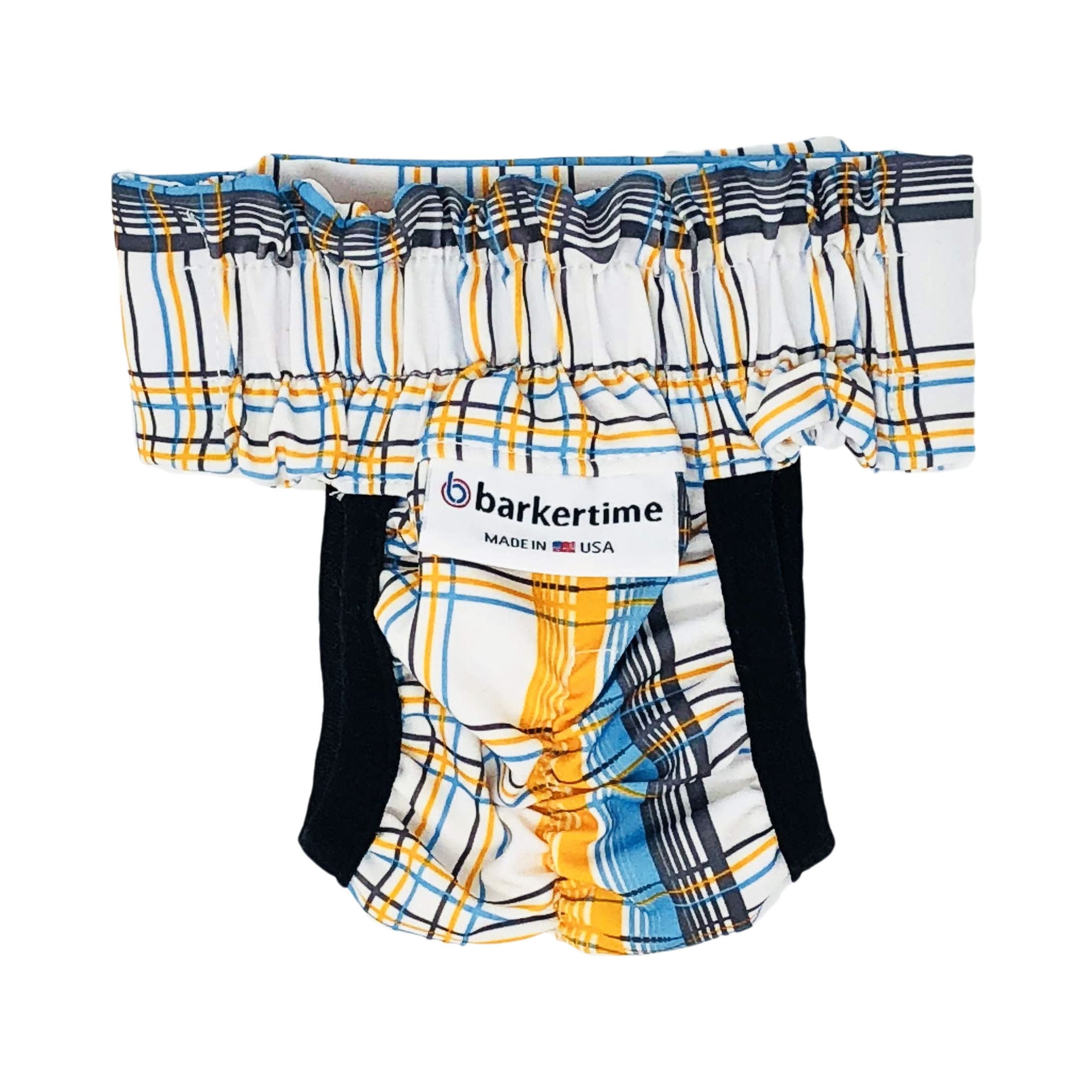Barkertime Blue and Yellow Plaid Cat Diaper Pull-up