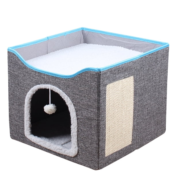 Cama para Dormir Gatito Casa Juego Gato Plegable Camada Con Pelota Esponjosa Y Almohadilla Rasguño Cómodo Mascota Múltiple