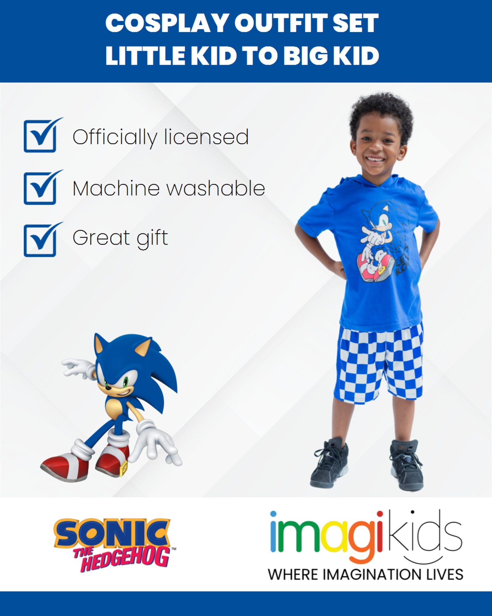 SEGA Sonic The Hedgehog Little Boys Cosplay T-Shirt and Mesh Shorts Outfit Set Little Kid to Big Kid