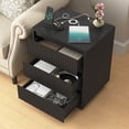 thumbnail image 2 of Hommoo Modern Wood 3-Drawer Fluted End Table Set of 2, Bedside Table Nightstand Set with Fast USB Charging Station, for Living Room,Bedroom,Office, Black, 2 of 8