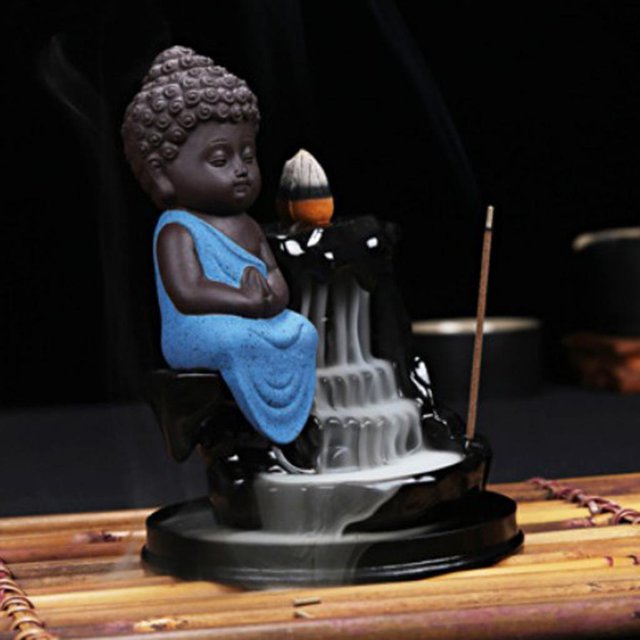 Ceramics Buddha Cone Stick Holder Backflow Burner Budista Regalos Creativos Azul Macarena Quemador de incienso de cerámica