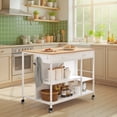 thumbnail image 1 of LEDREM Kitchen Rolling Island Cart with 2 Drawers, Adjustable Shelves, Hooks, Mobile Kitchen Storage and Prep Table, Large Worktop, Oak Beige and Matte White, 1 of 6