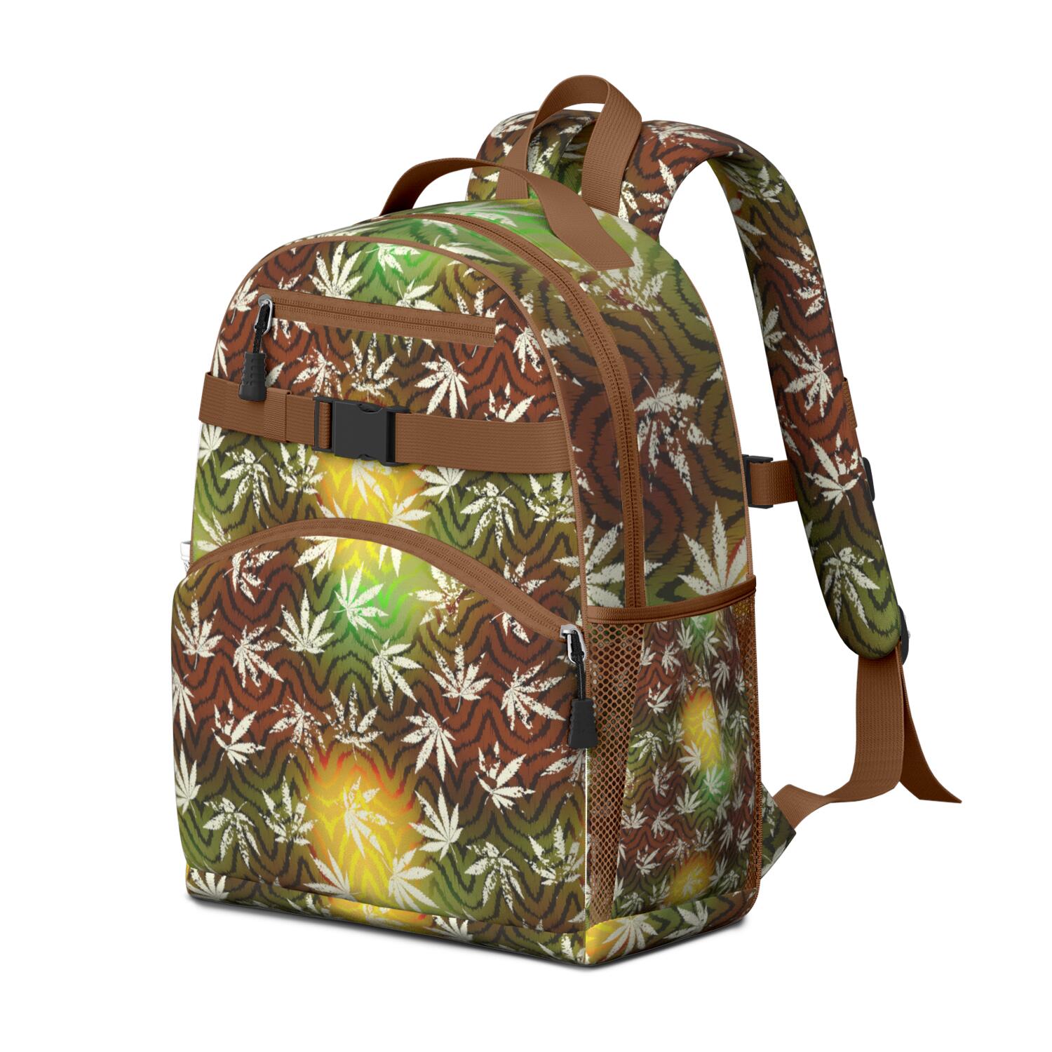 Rasta Marijuana Leaf Backpack - Durable Waterproof Travel Backpack with Adjustable Straps & Spacious Compartments