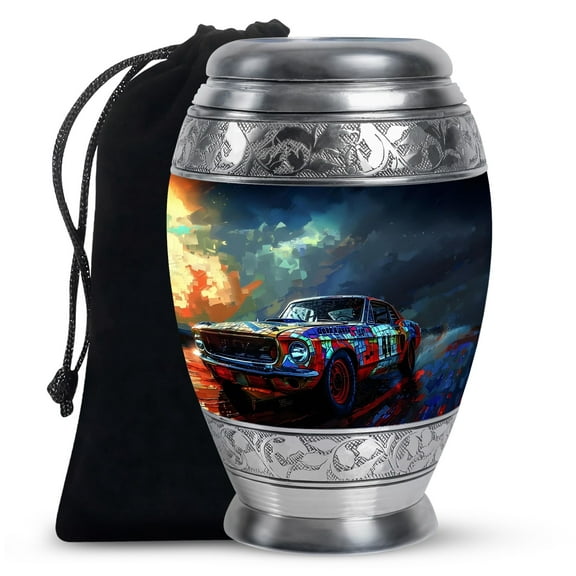 KARYLIZ Car Urns For Adult Male - Classic Speed Vibrant Rainbow Burial Urns For Cremated Remains - Cremation Urn For Human Ashes Adult Men - Urn For Ashes For Women - Funeral for Mom & Dad ( 10Inch)