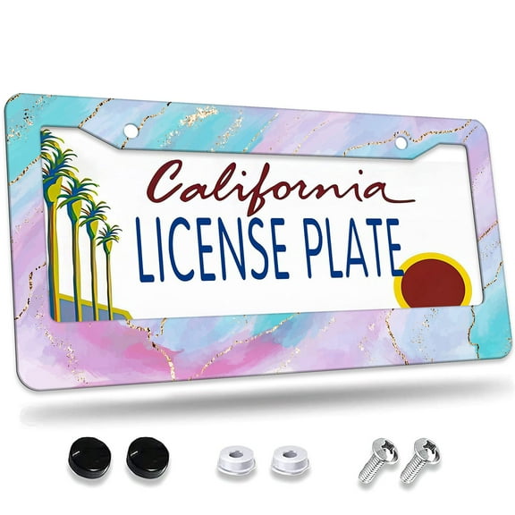 1 Pcs Watercolor and gold foil license plate frame License Plate Frame,License Plate Cover for Car Decorative Parts,Aluminum License Plate Bracket Holder Rust-Proof for US Standard Car