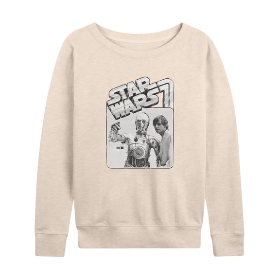 Star Wars - Vintage Photo Women's Lightweight French Terry Wide Neck Long Sleeve Graphic Shirt