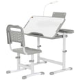 thumbnail image 1 of Grey Height-Adjustable Study Desk & Chair Set for Students, MDF & Steel, 27.6"W x 19.7"D, Tilt Desktop, LED Lamp, Storage Drawer, Book Holder, for Home Study & Activities, 1 of 7
