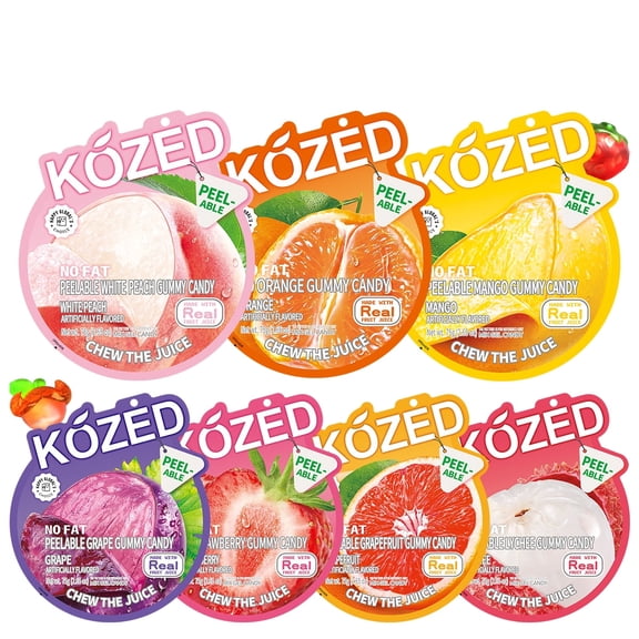 Happy Global Kozed Peelable Gummy Candy 7 Mixed Flavors Variety Pack, Fun Fruity Role Party Snack, Chewy Sweet Treat with Juicy Flavor,Halal-Certified Holiday Gifts
