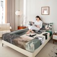 thumbnail image 3 of Castle Fairy Rustic Wildlife Deer Bear Duck Queen Sheets 4 Pieces for Teens,Smooky Jungle Animal Queen Sheet Sets,Brown Gray Green,1 Fitted Sheet, 1 Flat Sheet and 2 Pillowcases, 3 of 6