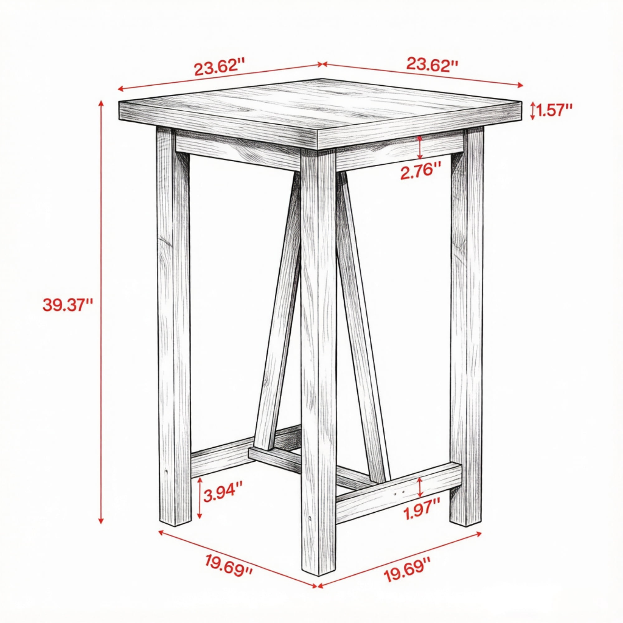 Square Compact Bar Table with Footrest Stretcher, Natural Wood Grain Farmhouse Counter Height Table for Small Kitchen Breakfast Coffee Bar, Holds 110 LBS