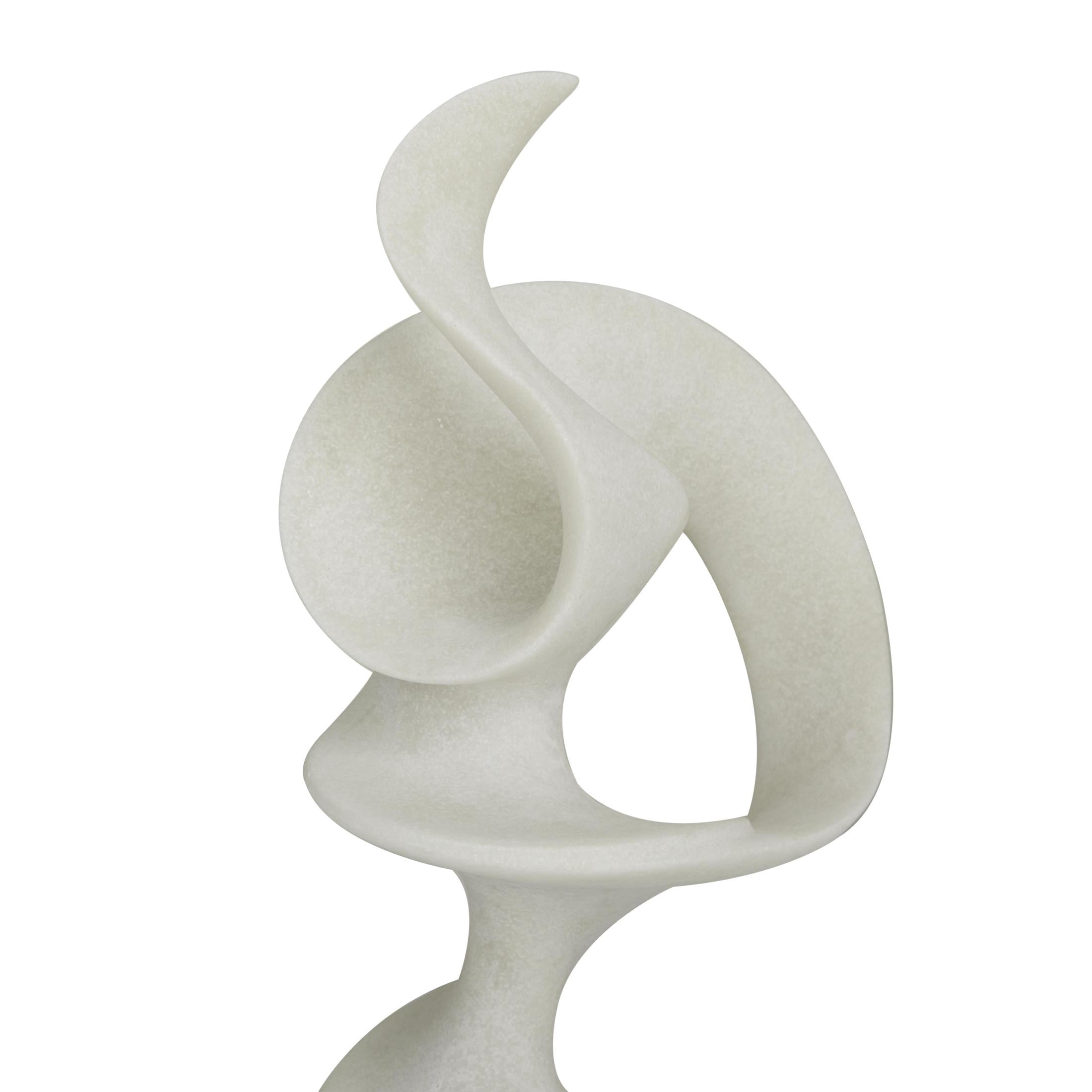 9" x 20" White Polystone Abstract Sculpture with Black Base, by DecMode