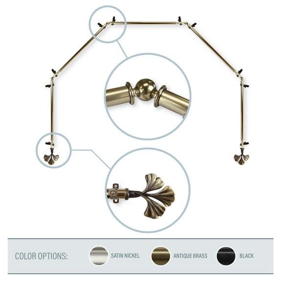 Florence 13/16" 5-Sided Bay Window Curtain Rod - Antique Brass