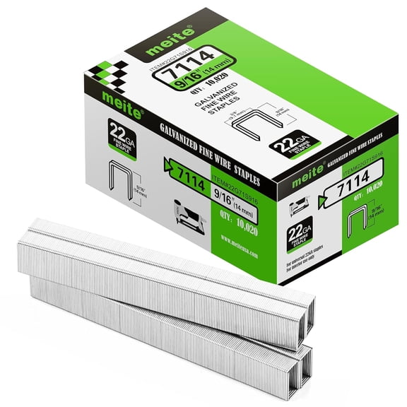 MEITE 22GA 71 Type Galvanized Staples, 3/8" Crown 9/16" Length for Upholstery 10,020 Pcs/Box(2 Boxes)