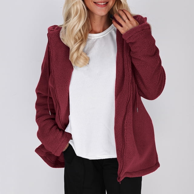 Abrigo y chaquetas informales con capucha de manga larga para mujer, abrigo térmico de polar con capucha y manga larga para invierno, abrigo cálido para mujer