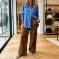 thumbnail image 4 of UAYOTSE Women Satin Dotted Home Pants Loose Straight Leg Casual Pants,Sizes XXL, 4 of 6