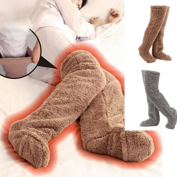 Cheers.US Over Knee High Fuzzy Socks Plush Slipper Stockings Furry Long Leg Warmers Winter Home Sleeping Socks Loose Thick Warm Soft Long Socks Thigh High Stockings Homewear