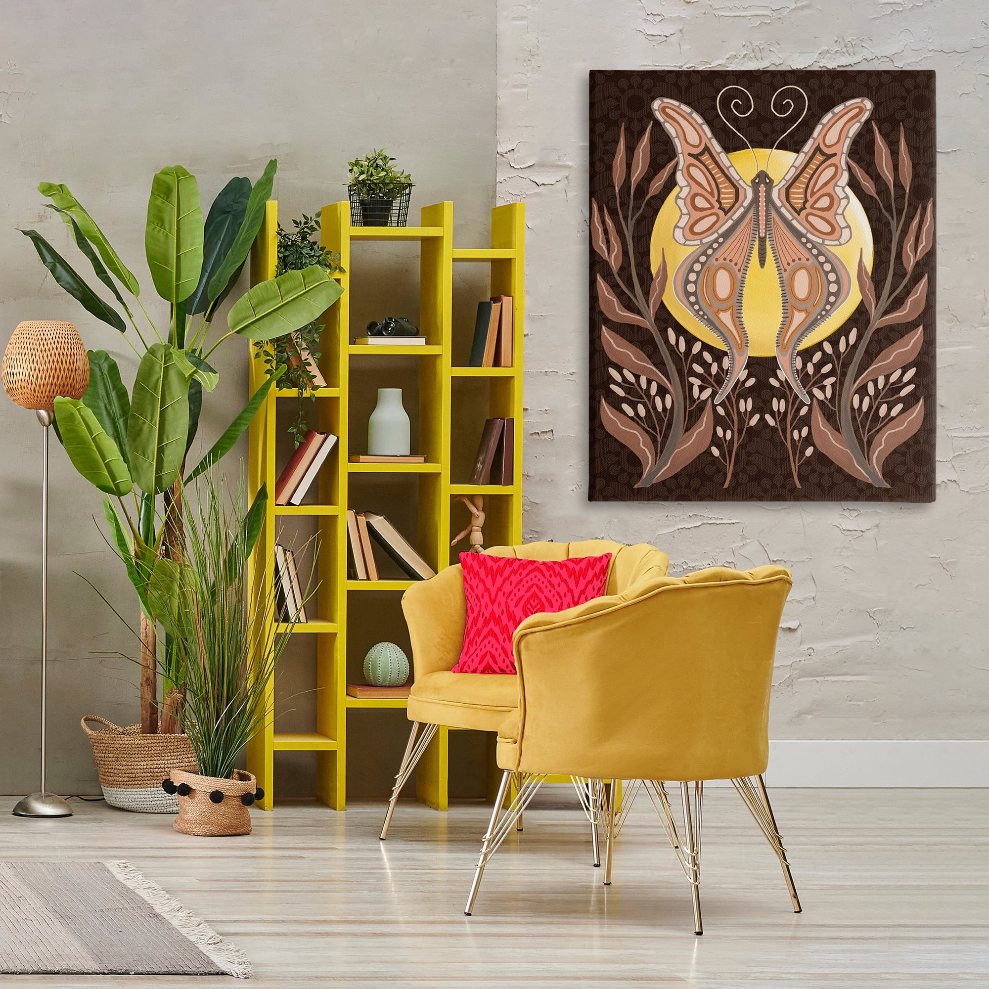 Stupell Industries Moth & Moon Botanicals Insects Painting Wrapped Canvas Art Print Wall Art, 36 x 48
