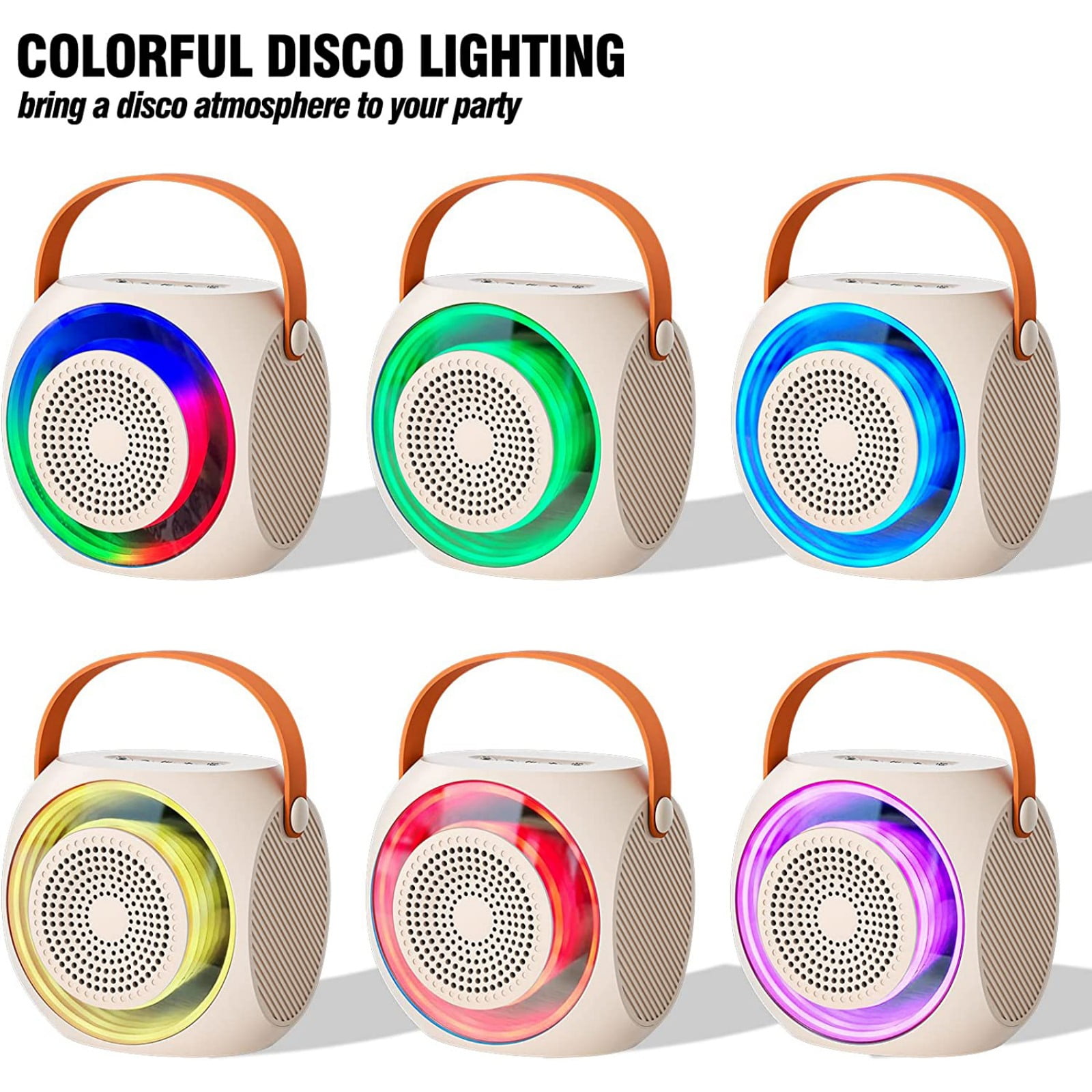 Mini Karaoke Machine, Portable Wireless Speaker with 2 Wireless Microphones, Compatible with Bluetooth-Enabled Devices, for Children and Adults, with LED Lights.-White